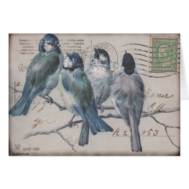 Cartão Pássaro do vintage (Frente Horizontal)