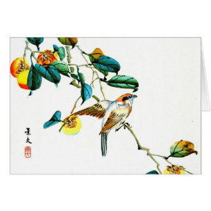 Cartão Pássaro e caquis 1892