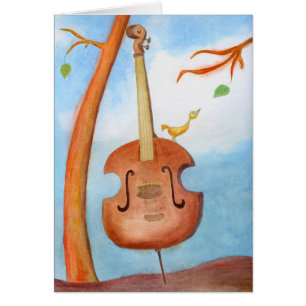 Cartão Pássaro e violoncelo