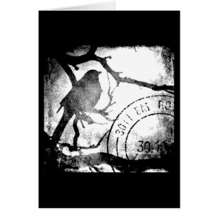 Cartão Pássaro em uma ramificação monocromática