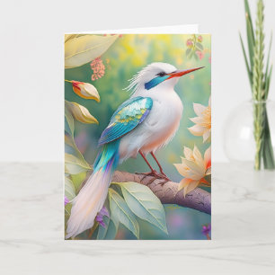 Cartão Pássaro Fantasia Branca, Iridescente, Teal Wing