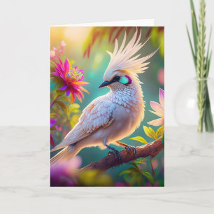 Cartão Pássaro Fantasia Juvenil Crested Blush Feather Dov