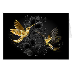 Cartão Pássaro Humino Negro e Dourado