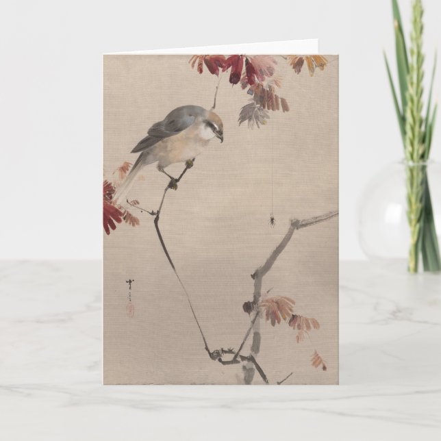 Cartão Pássaro na aranha vigiando ramificação | Watanabe  (Frente)