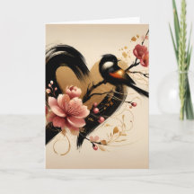 Pássaro Negro e Coração de Flor de Cerejeira