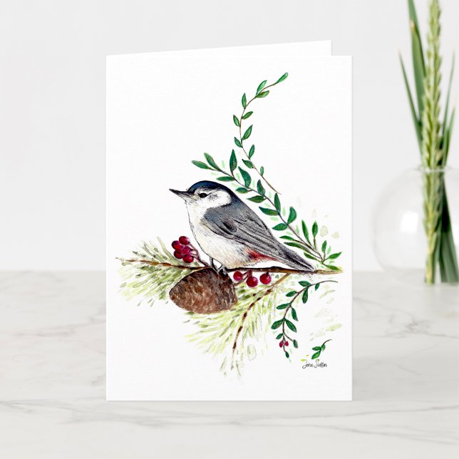 Cartão Pássaro Nuthatch (Beautiful Nuthatch Songbird Art from Jenn's Emporium.)