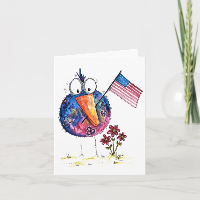 Cartão Pássaro Patriótico Escocês com Bandeira (Frente)