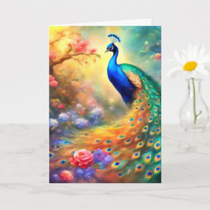 Cartão Pássaro Pavão 100 com flores