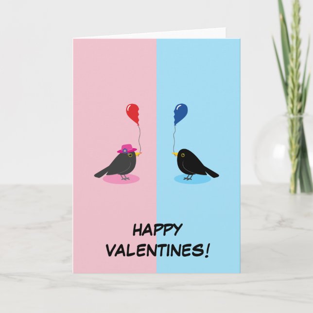 Cartão Pássaro Preto Encontrando Sua Outra Metade (Frente)