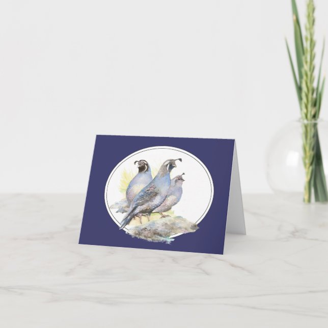Cartão Pássaro Quail da Califórnia com Aquarela Original (Frente)