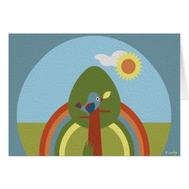 Cartão Pássaro retro do arco-íris (Frente Horizontal)