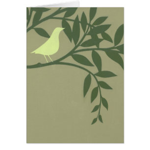 Cartão Pássaro Verde Empoleirado na Ramificação Verde