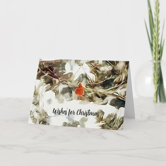 Cartão Pássaro Vermelho Cardinal no Natal das Sucursais d (Frente)