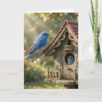 Pássaros Azuis de Aniversário com Casa de Pássaros