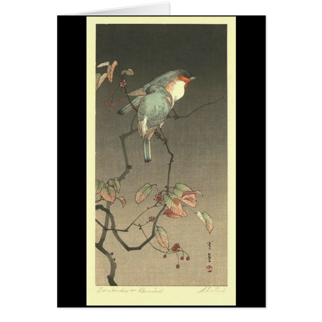 Cartão Pássaros azuis na noite por Seitei Watanabe 1851 - (Frente)