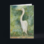 Cartão Pássaros brancos Egret Wild Brother Birthday Card<br><div class="desc">O cartão de aniversário de Egret, ave branca de vida selvagem. Título: "Pé Orgulhosa" Pintura aquosa de um Egret. Esta design foi uma inspiração de uma de nossas viagens à Costa Rica que estávamos hospedados em Playa Los Suenos e decidimos explorar por volta de nunca a Herradura uma bela área...</div>