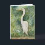 Cartão Pássaros brancos Egret Wild Brother Birthday Card<br><div class="desc">O cartão de aniversário de Egret, ave branca de vida selvagem. Título: "Pé Orgulhosa" Pintura aquosa de um Egret. Esta design foi uma inspiração de uma de nossas viagens à Costa Rica que estávamos hospedados em Playa Los Suenos e decidimos explorar por volta de nunca a Herradura uma bela área...</div>