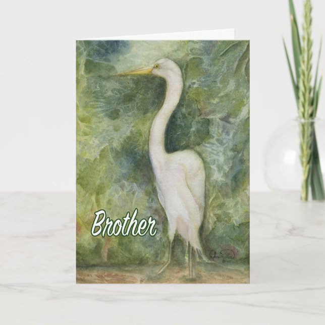 Cartão Pássaros brancos Egret Wild Brother Birthday Card (Frente)