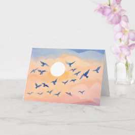 Cartão Pássaros em Voo | Pôr do Sol Natureza Aquarela