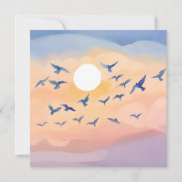 Cartão Pássaros em Voo | Pôr do Sol Natureza Aquarela | E