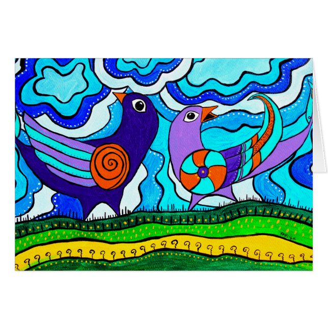 Cartão Pássaros retros (Frente Horizontal)