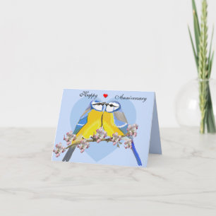 Cartão Pássaros românticos, Cyanistes Caeruleus Aniversár