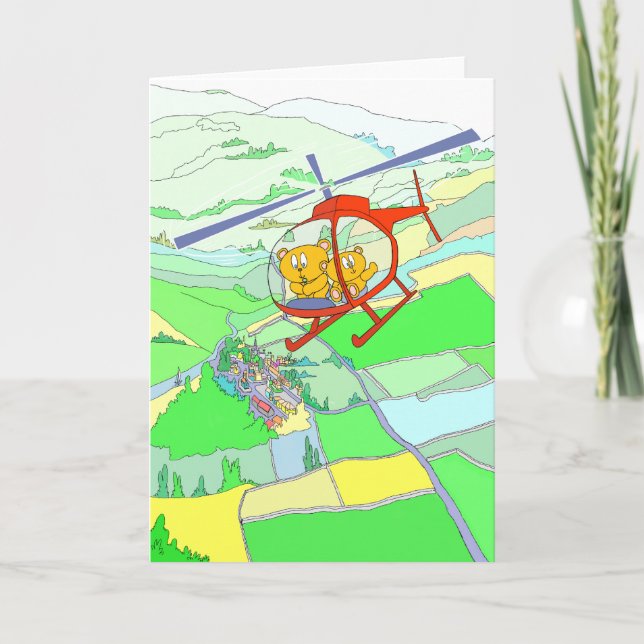Cartão Passeio bonito do helicóptero dos ursos (Frente)