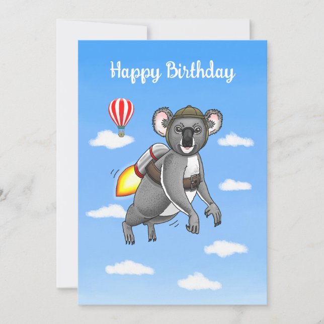 Cartão Passeio de Jetpack do Koala Foguete (Frente)
