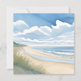 Cartão Passeio pela Praia | Aquarela de Oceano Costeiro