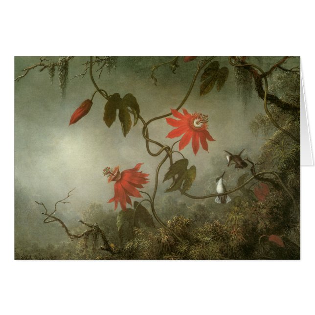 Cartão Passion Flowers e Hummingbird por Martin J Heade (Frente Horizontal)