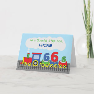 Cartão Passo Filho 6 Aniversário Comboio Colorido na Via