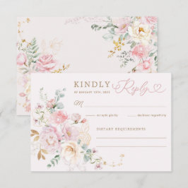 Cartão Pastel Blush Floral Greenery Casamento RSVP
