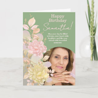 Cartão Pastel Blush Pink Floral Photo Birthday Greeting