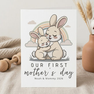 Cartão Pastel Bunny Mom Baby First Mothers Day Soft Love