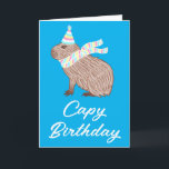 Cartão Pastel Capy Birthday Funny Capybara Lover<br><div class="desc">Uma carta engraçada com ilustração de uma capybara vestindo um chapéu e lenço de Festa de aniversário rosa, azul e amarelo pastel, com o trocadilho Capy Birthday abaixo. O dentro diz: "Desejando um dia especial cheio de todas as coisas que você ama. Feliz aniversário!"</div>