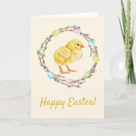 Cartão Pastel Easter Willow Wreath With Baby Chick