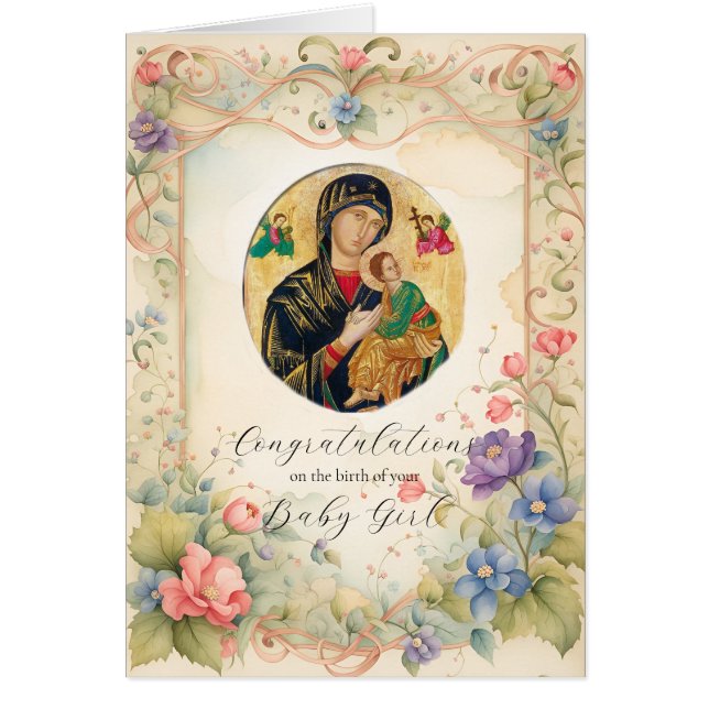 Cartão Pastel Flores Parabéns Ortodoxos Novo Bebê (Frente)