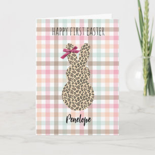 Cartão Pastel Gingham Leopard Bunny Happy 1rua