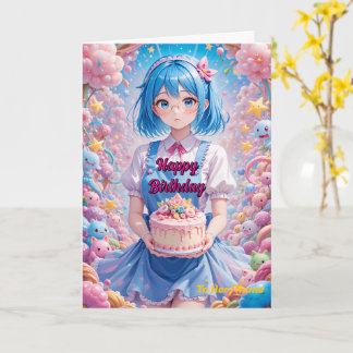 Cartão Pastel Kawaii Girl Cake Celebration