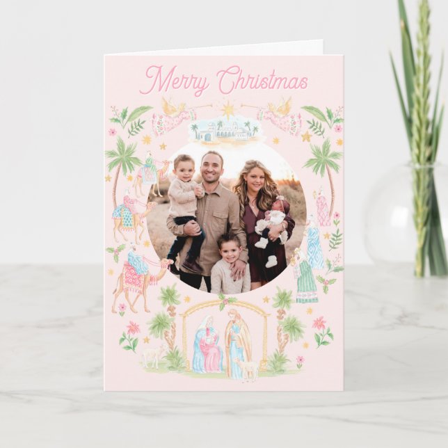 Cartão Pastel Nativity Folded Photo (Frente)