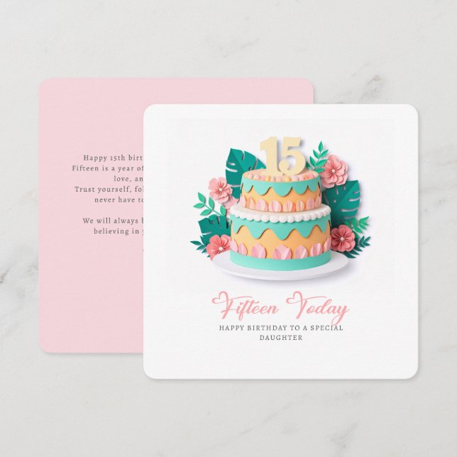 Cartão Pastel Paper-Cut Cake 15th Birthday (Frente/Verso)