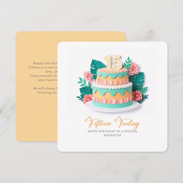 Cartão Pastel Paper-Cut Cake 15th Birthday (Frente/Verso)