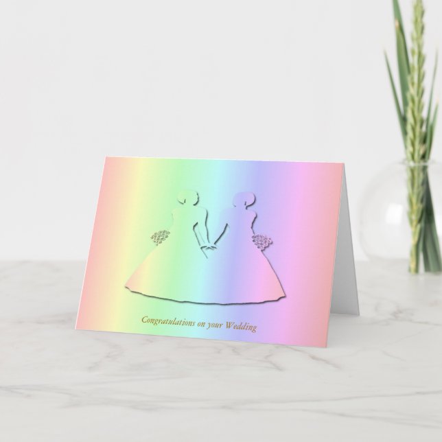 Cartão Pastel Rainbow Wedding Card for Lesbians (Frente)