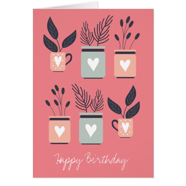 Cartão Pastel, rosa e cinzas, plantas modernas potes (Frente)