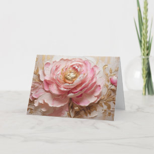 Cartão Pastel Rosa e Dourada Flor de Peônias