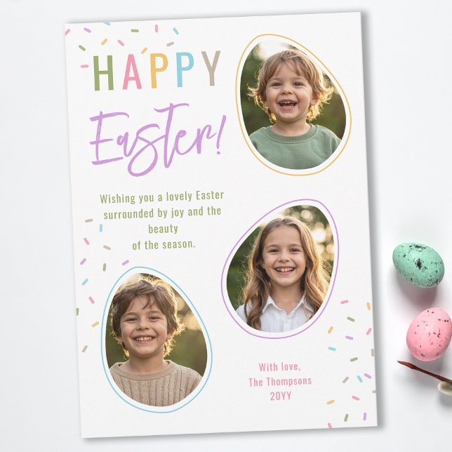 Cartão Pastel Sprinkles Easter Egg Photo Collage Easter (Criador carregado)