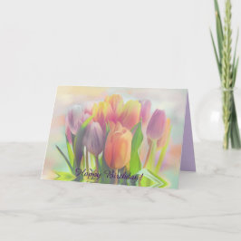 Cartão Pastel tulipas com aniversário de texto personaliz