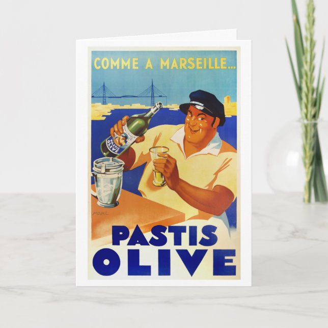 Cartão Pastis Olive - Poster de Vinho Francês Vintage (Frente)