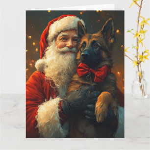 Cartão Pastor Belga Papai Noel Natal Festivo