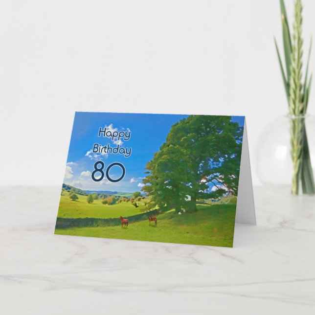 Cartão Pastoral landscape painting 80th Birthday card (Frente)